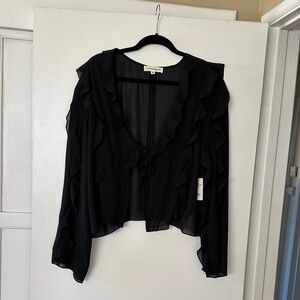 Lucky Brand Sheer Black Ruffled Blouse